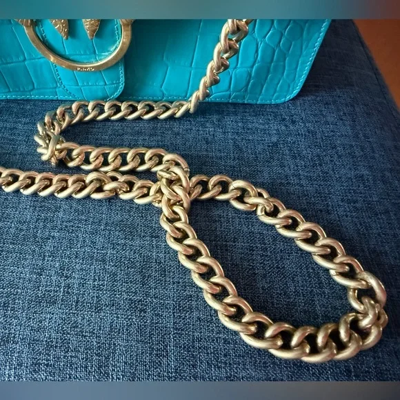 💙💚Pinko Blue and Gold Shoulder Bag with Croc Embossed Texture 💙💚 - Picture 3 of 9